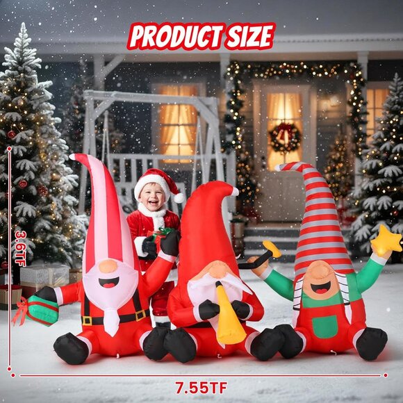 🆕7.55 FT Christmas Inflatables Long Gnome Xmas Blow Up Outdoor Decorations - Picture 3 of 9